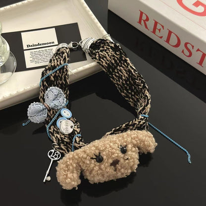 Women's Cute Puppy Fabric Bow Key Fashion Niche Necklaces
