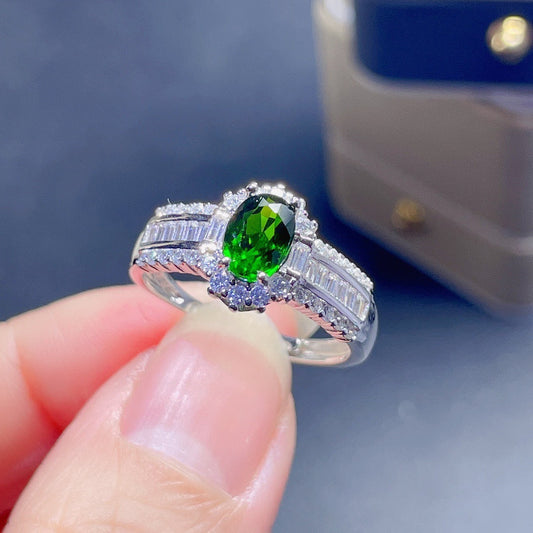 Women's Imitation Natural Diopside Female Square Diamond Emerald Rings