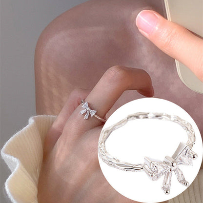 Women's Opening Adjustable Bow Sier Zircon Sweet Rings