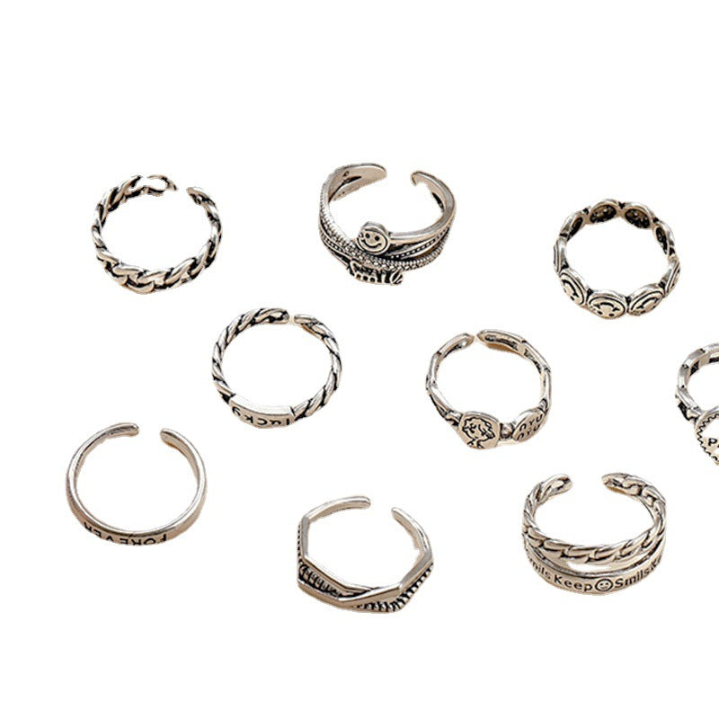 Women's Sier Smiling Face Temperament Retro Punk Simple Rings