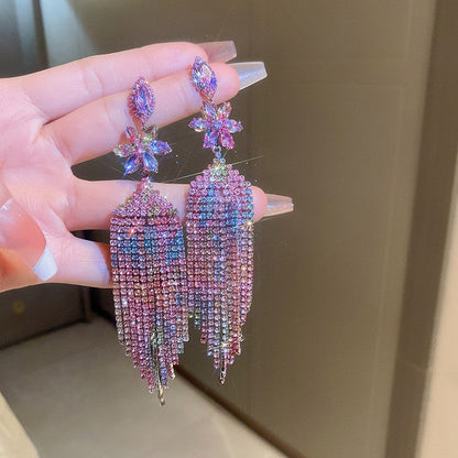 Women's Color Gradient Tassel Light Luxury Temperament Long Fashion Personality Earrings