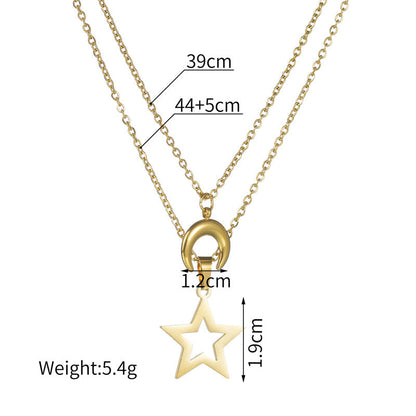 French Retro Stainless Steel Gold Hollow Pentagram Ornament Necklaces