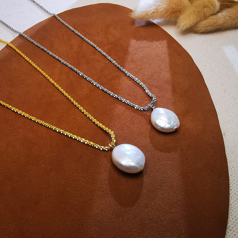 Single Natural Baroque Pearl Sparkling Starry Necklaces