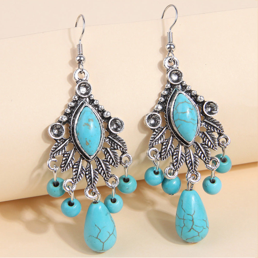 Vintage Water Drop Turquoise Temperament Bohemian Ethnic Turkey Earrings