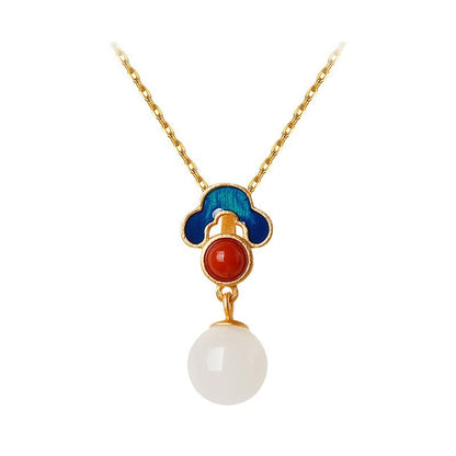 Style Gilding Natural Jade Enamel Pendant Clavicle Female Necklaces