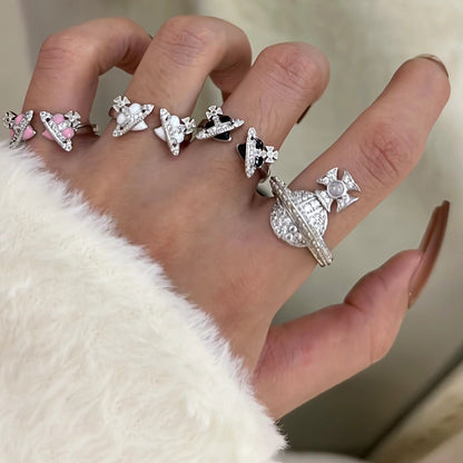 Open Double Planet Personality Trendy Cool Flash Twin Free Rings