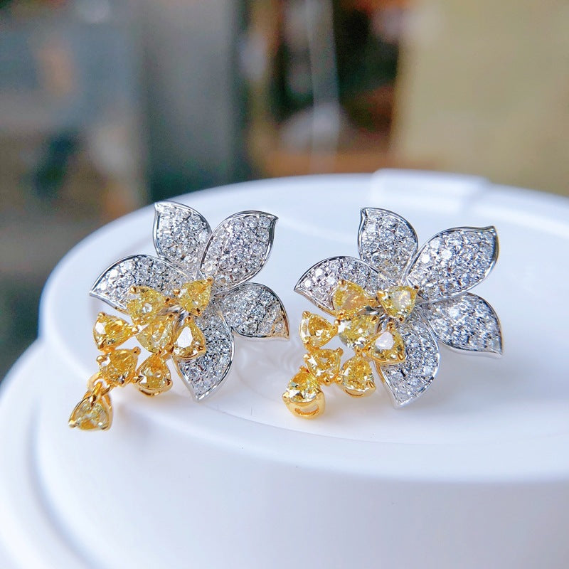 Women's Broadcast Temperament Simulation Citrine Rhinestone Full Diamond Earrings