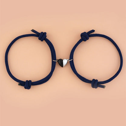 And White Heart-shaped Magnetic Braided Rope Couple Girlfriends Bracelets