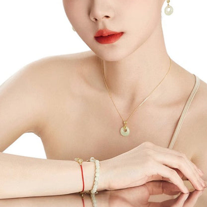 Women's Style Lucky Peace Buckle Jade Pendant Fashion Necklaces