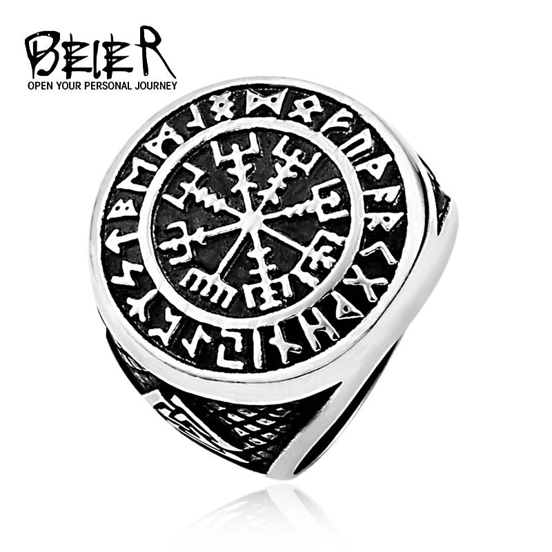 Men's Retro Compass Titanium Steel Triangle Viking Rings