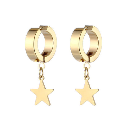 Women's & Men's & Titanium Steel Pentagram Star Pendant Earrings