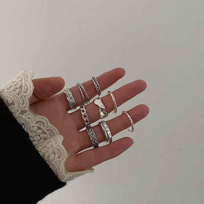 Women's Retro Distressed Geometric Open Trendy Niche Rings