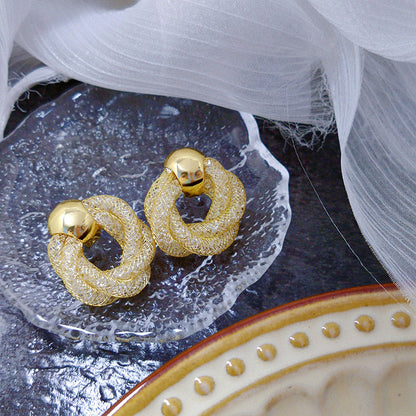 Women's Retro Metal Mesh Circle Ear Niche Rings