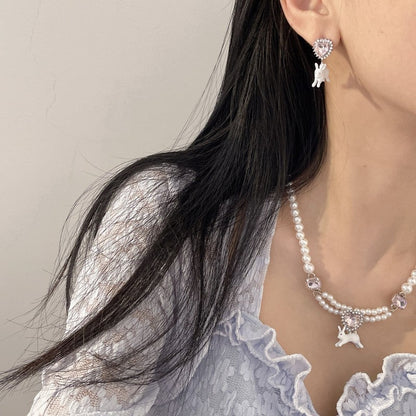 Sweet Cool Style Pearl Zircon Rabbit Necklaces