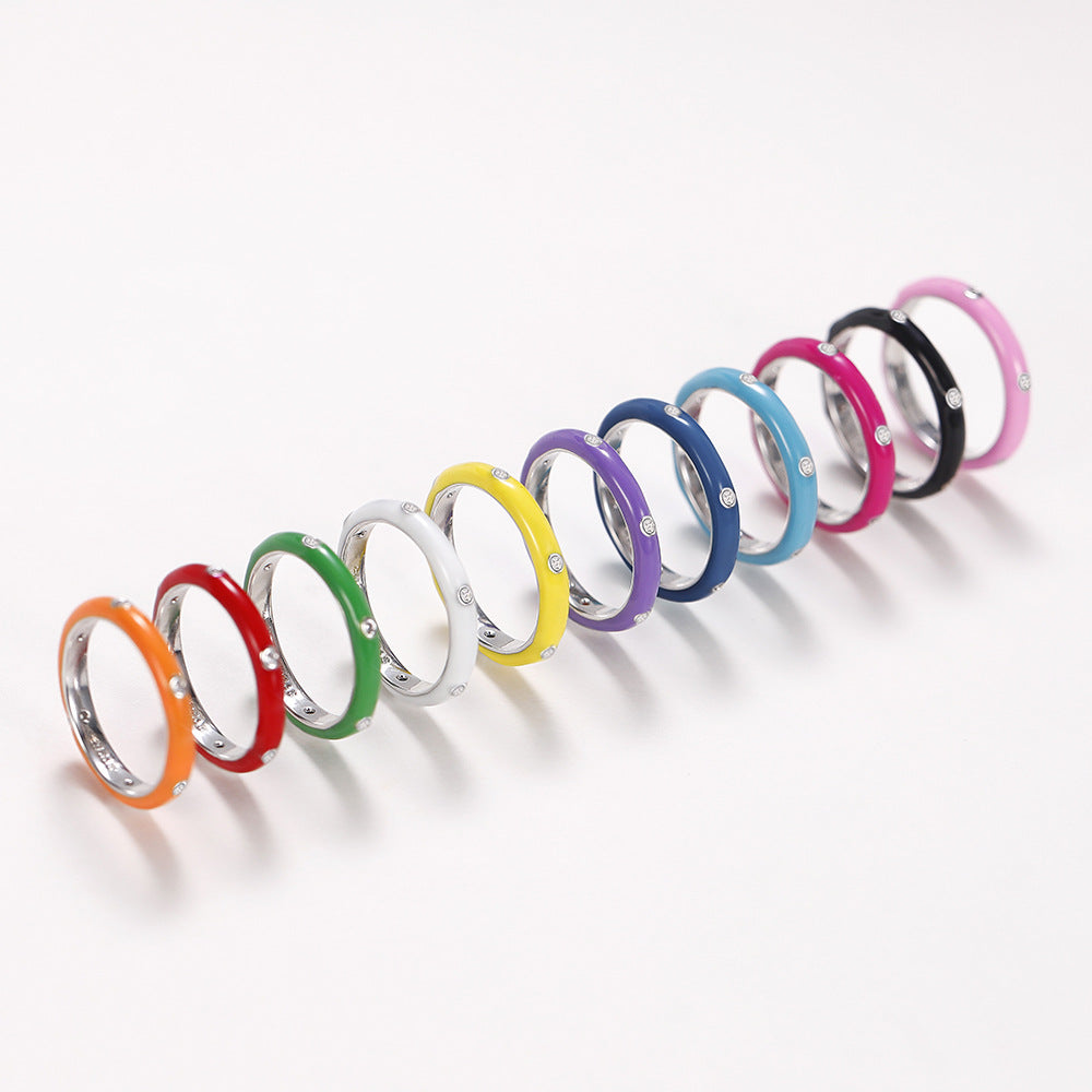 Shi Style Enamel Dripping Rainbow Minimalist Rings