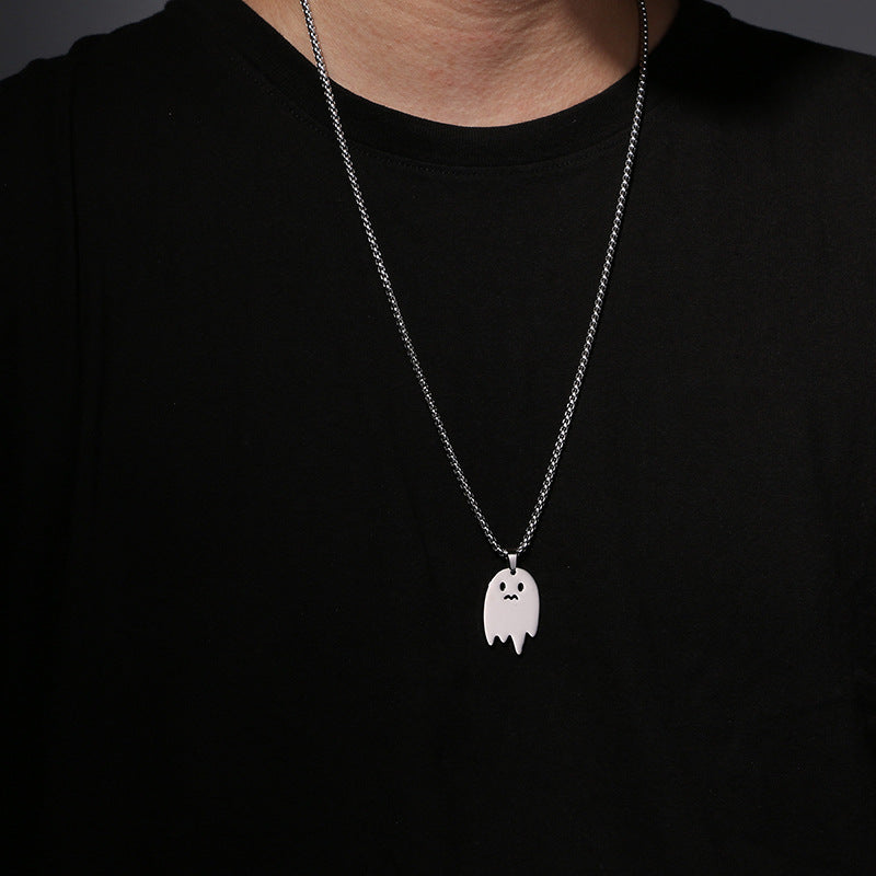 Men's Cartoon Cute Ghost Hip Hop Titanium Steel Pendant Necklaces