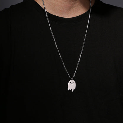 Men's Cartoon Cute Ghost Hip Hop Titanium Steel Pendant Necklaces