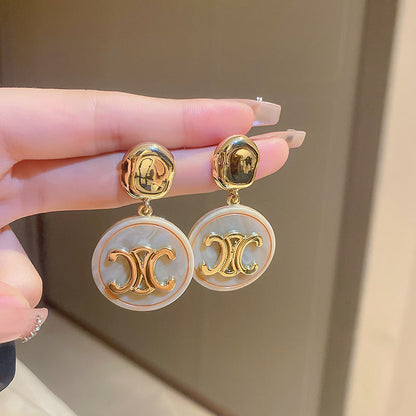 Sier Needle Geometric Letters Round Exaggerated Earrings