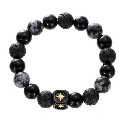 Men's Snowflake Stone Couple Trendy Obsidian Titanium Steel Bracelets