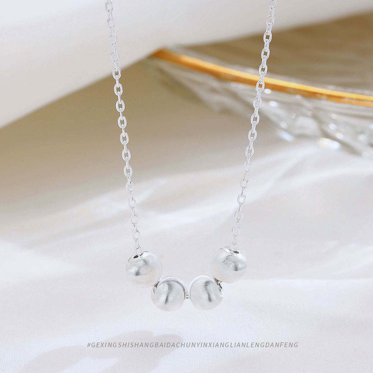 Women's Sterling Sier Four Beads Personality Simple High Necklaces