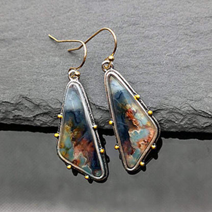 Paris Fashion Triangle Drop-shaped Colored Marbling Upscale Earrings