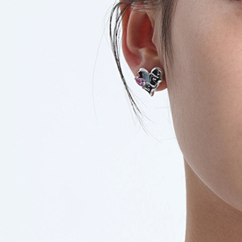 Women's Sier Needle Heart Water Drops For Retro Fashion Elegance Earrings