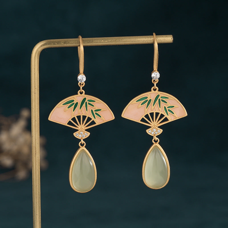 Ancient Gold-plated Enamel Color Court Circular Fan Earrings