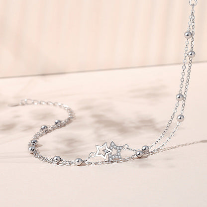 Style Pentagram Platinum Fresh Double Layer Sliver Beads Design Bracelets