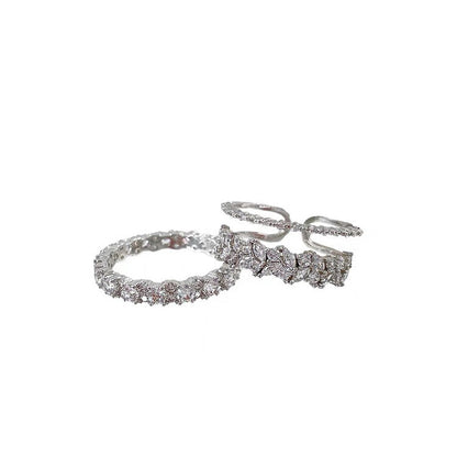 Design Double Layer Zircon Metal Open Suit Rings