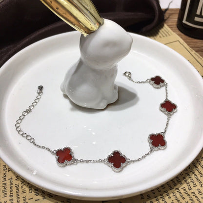 Sterling Sier Four-leaf Flower Cross Rhinestone Bracelets