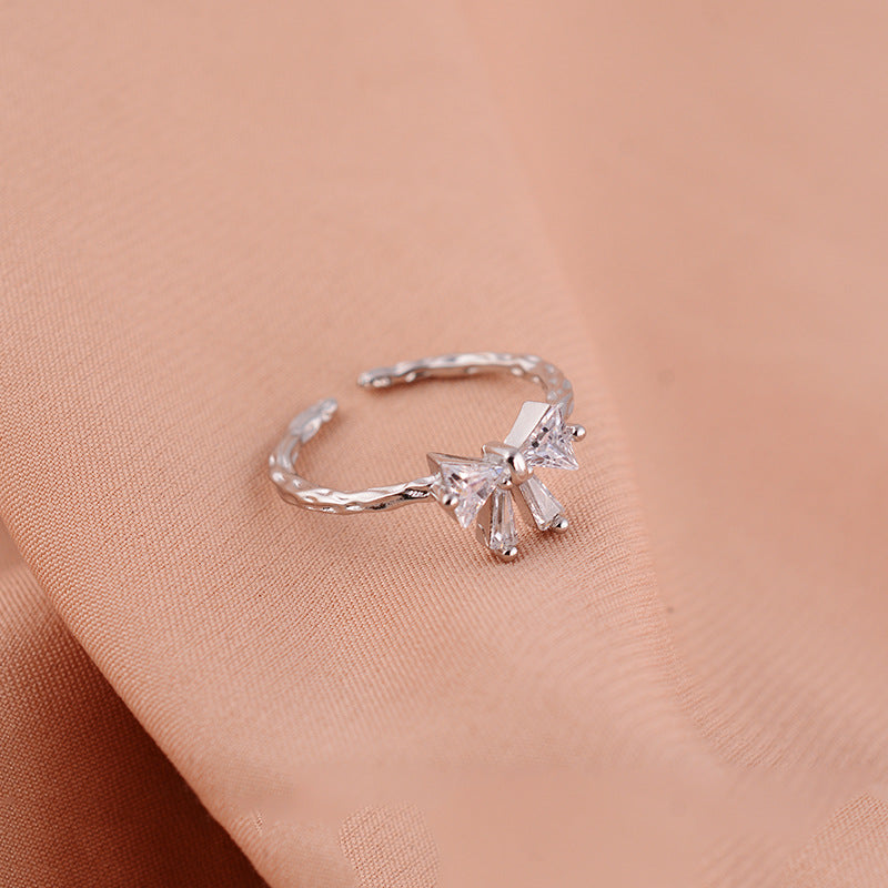 Women's Opening Adjustable Bow Sier Zircon Sweet Rings