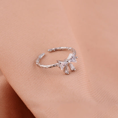 Women's Opening Adjustable Bow Sier Zircon Sweet Rings