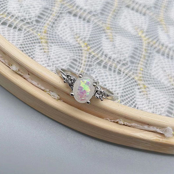 Ornament Opal White Gold Plated Diamond Rings