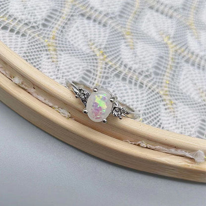 Ornament Opal White Gold Plated Diamond Rings