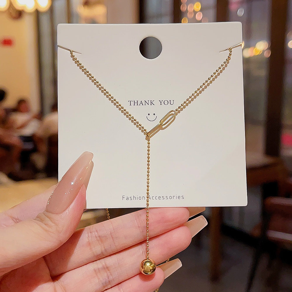 Women's Design Titanium Steel Small Golden Balls Necklaces