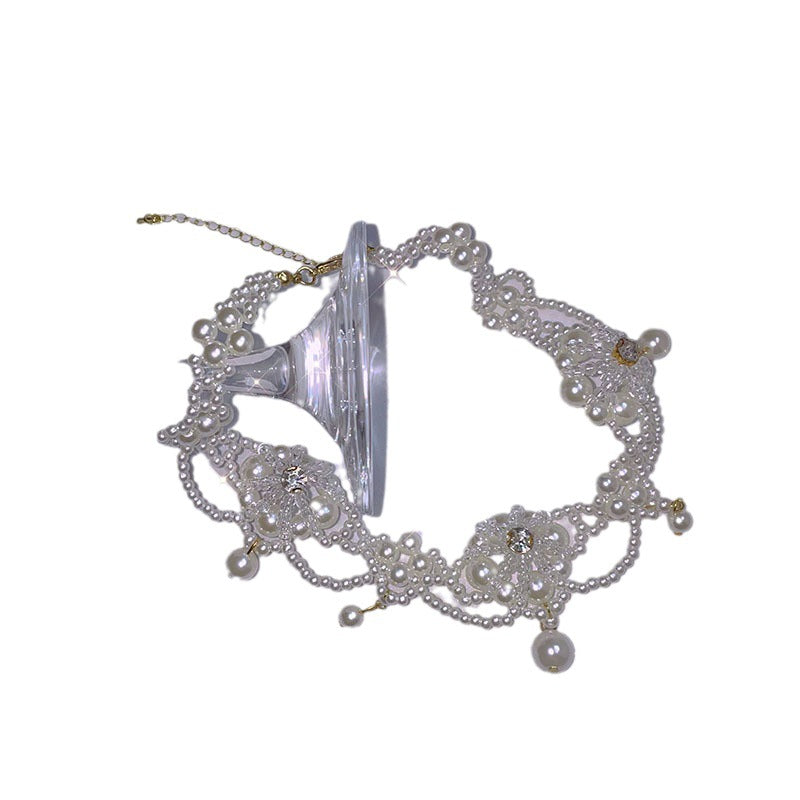 Palace Style Bridal Pearl Diamond Tassel Necklaces