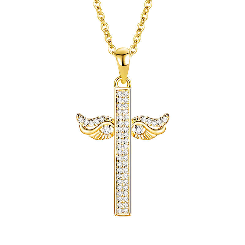 Sterling Sier Female Angel Wings Full Diamond Necklaces