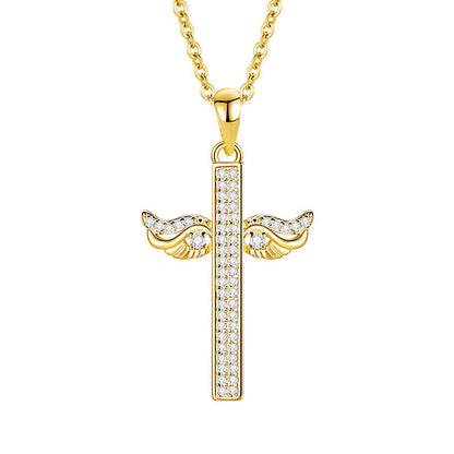 Sterling Sier Female Angel Wings Full Diamond Necklaces