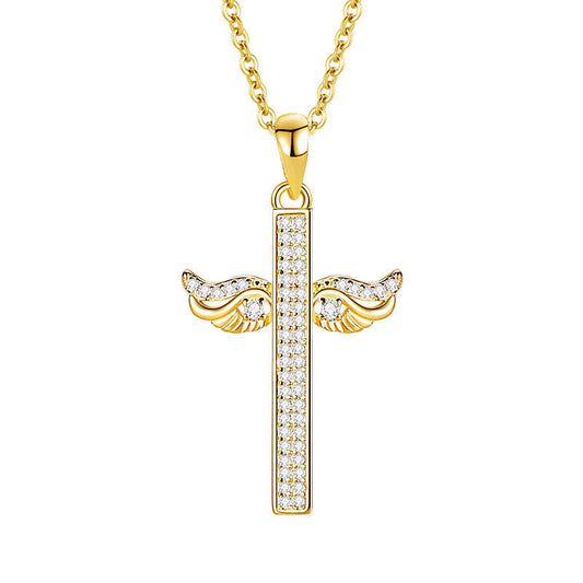 Sterling Sier Female Angel Wings Full Diamond Necklaces