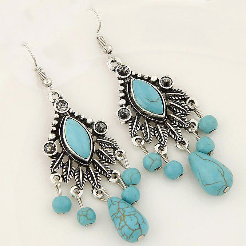 Vintage Water Drop Turquoise Temperament Bohemian Ethnic Turkey Earrings