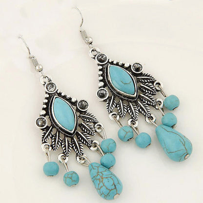 Vintage Water Drop Turquoise Temperament Bohemian Ethnic Turkey Earrings