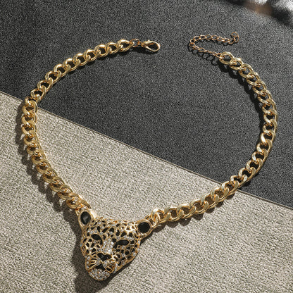 Women's & Men's Fashion Punk Diamond Gold Leopard Head Necklaces