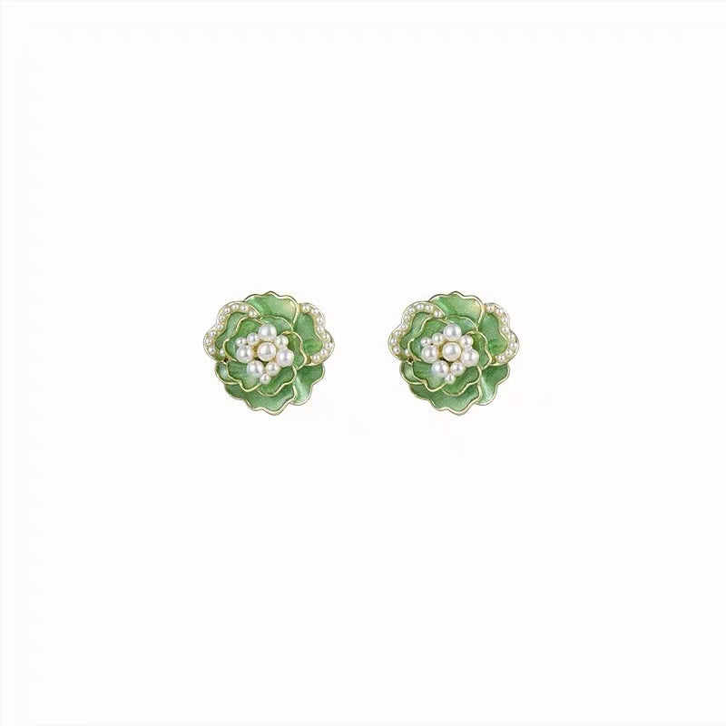 Pearl Fresh Sweet Green Enamel Light Earrings