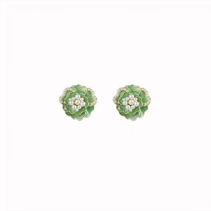 Pearl Fresh Sweet Green Enamel Light Earrings