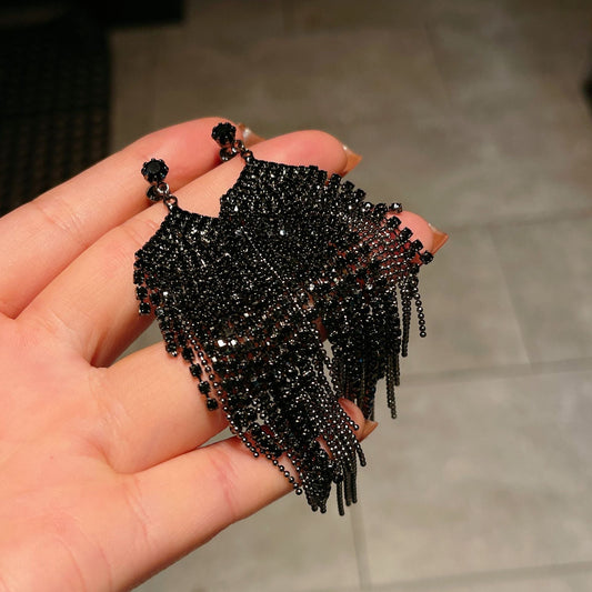 Exaggerated Personalized Full Diamond Waterfall Tassel Dangle Earrings