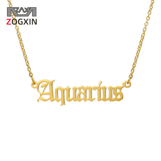 Women's Titanium Steel Ancient English Constellation Simple Necklaces