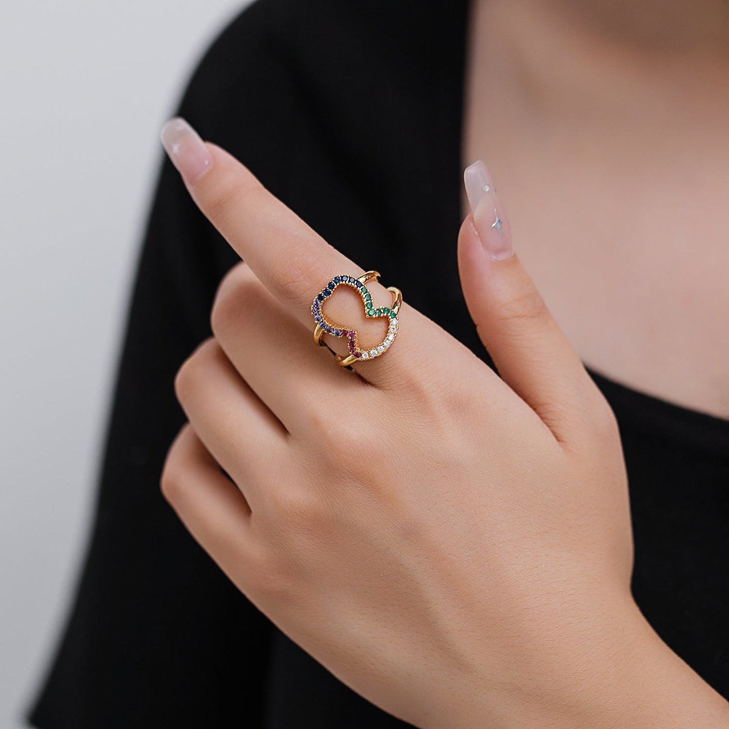 Cute Personality Hollow Bear Female Copper Rings