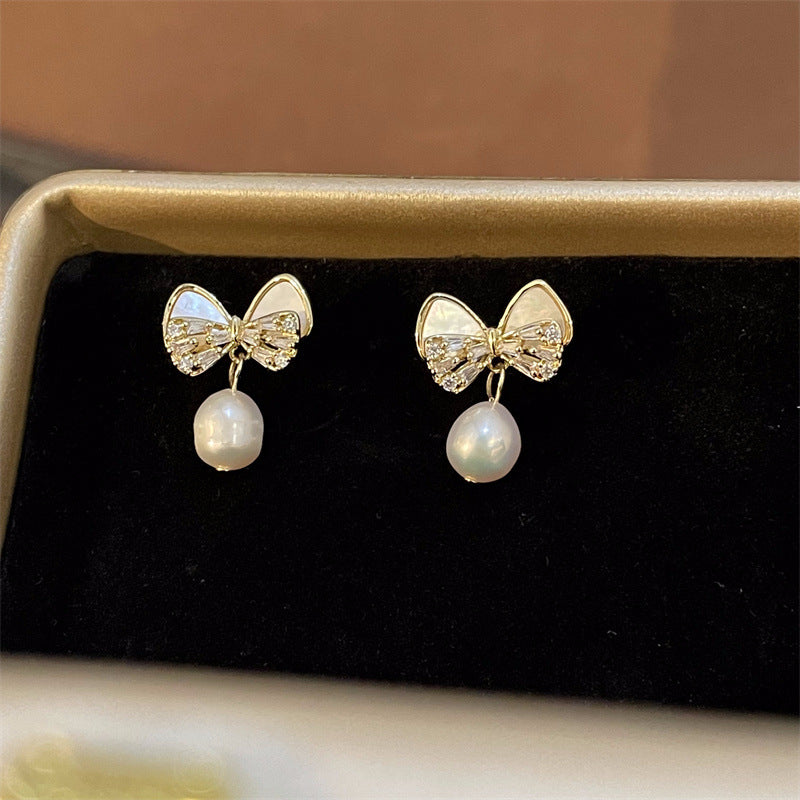 Pearl Female Sweet Elegance High-grade Sier Earrings