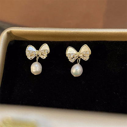 Pearl Female Sweet Elegance High-grade Sier Earrings