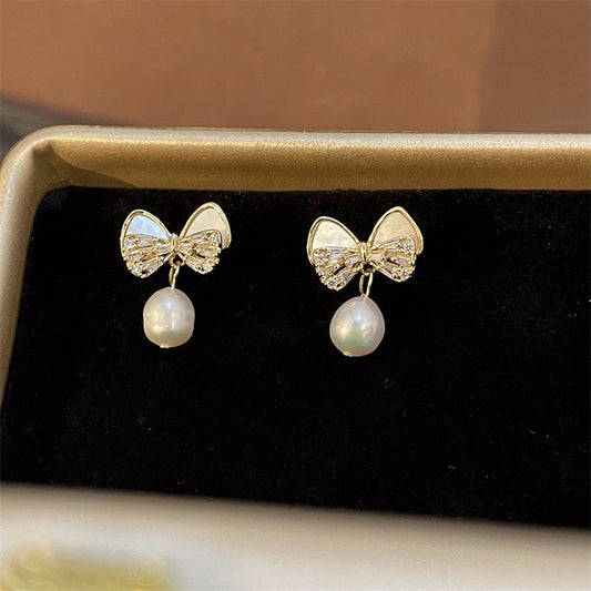Pearl Female Sweet Elegance High-grade Sier Earrings